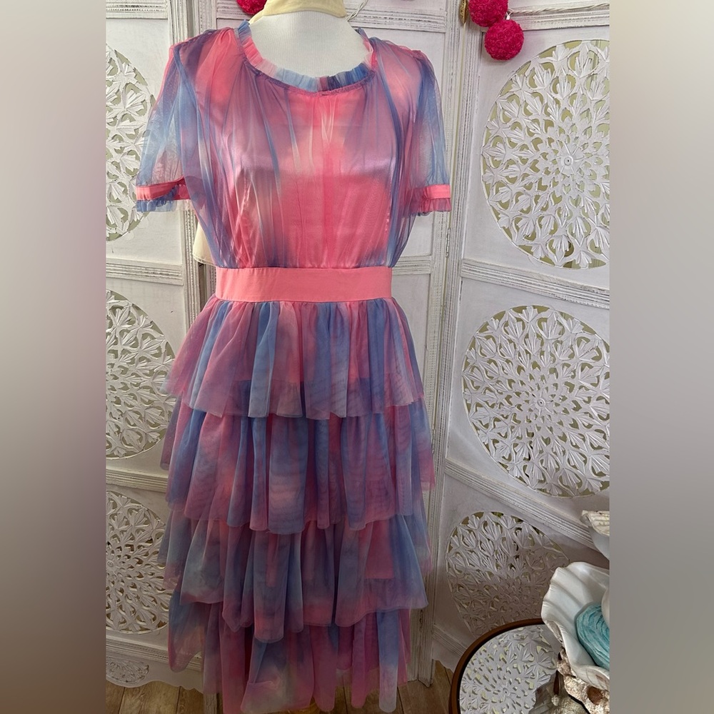 Coral and Blue Ombre Ruffled Dress